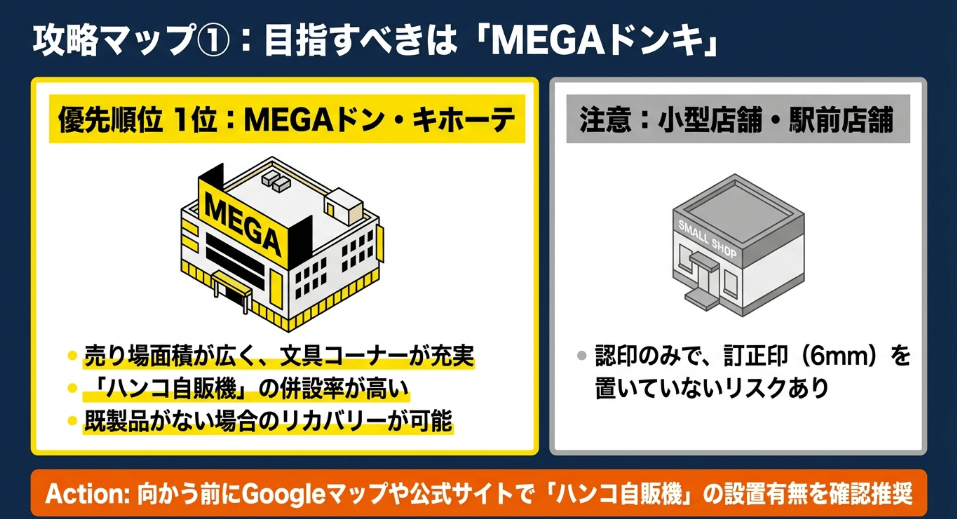 ドン・キホーテで訂正印を探すコツ：店舗形態ごとの攻略法