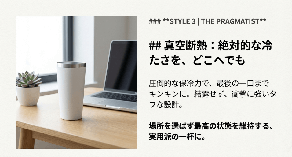 真空断熱タンブラーで「最後の一口」まで鮮烈な冷たさを