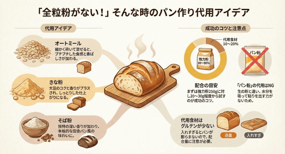 全粒粉がない時に「全粒粉風」パンを焼く代用アイデア