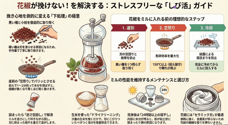 花椒をミルで挽けない原因と挽きやすくなる下処理
