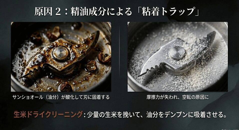 花椒がミルで挽けない?油分の粘着を解消する簡単清掃テクニック