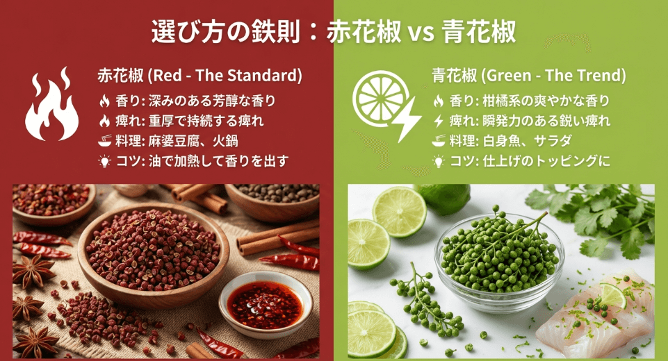 赤と青の種類別に花椒がどこで買えるのかを比較