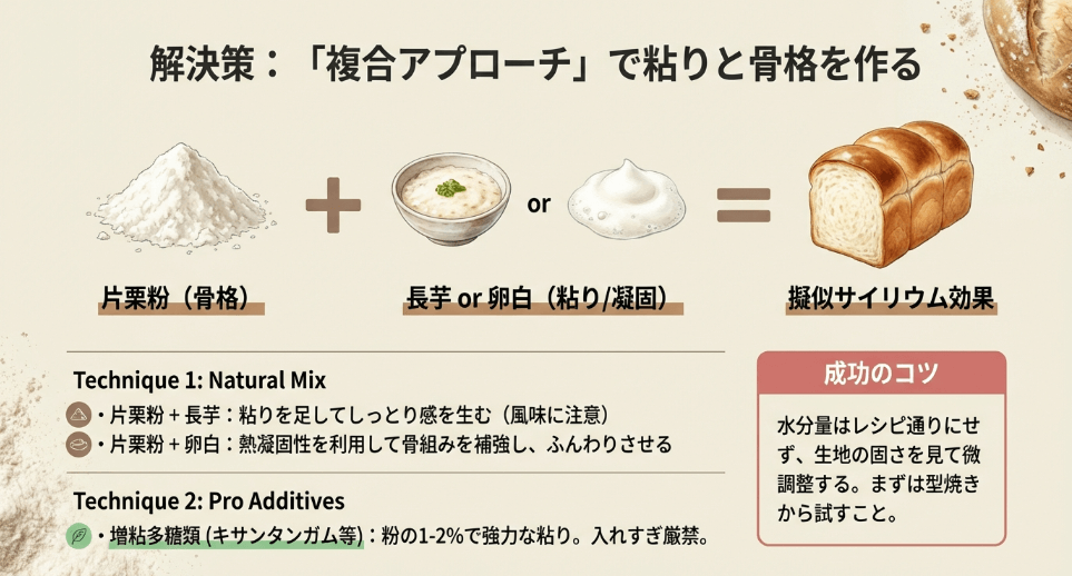 強力な粘りをサイリウムの代用で再現する「複合アプローチ」の工夫