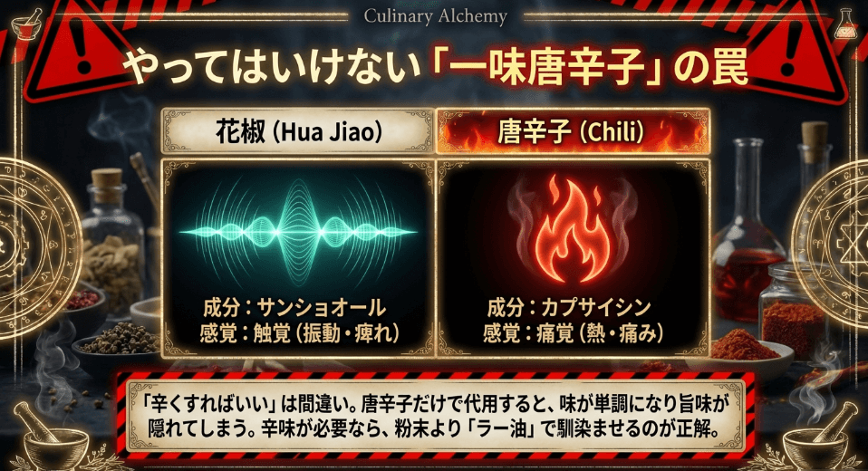 花椒の代用で一味唐辛子「だけ」を使うのが避けるべき理由