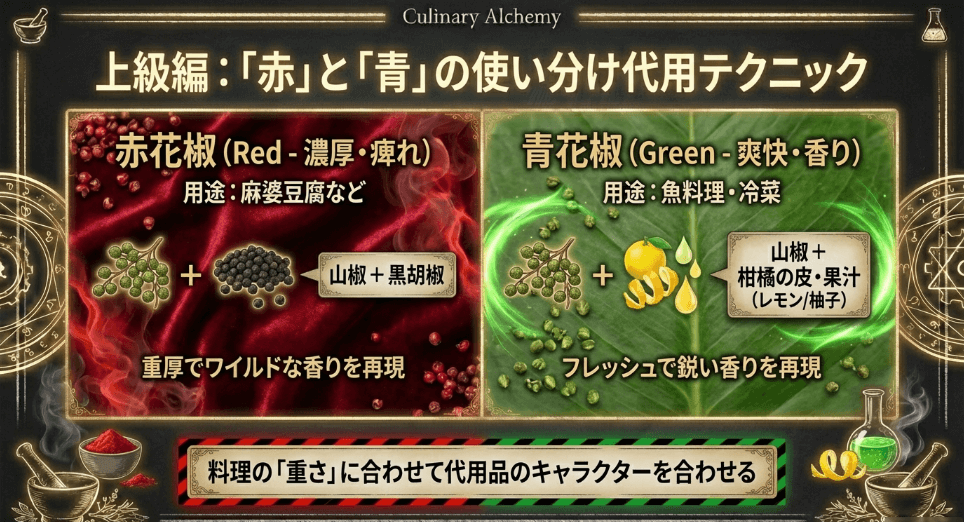赤と青で使い分ける!花椒の種類に応じた「失敗しない代用」の選び方