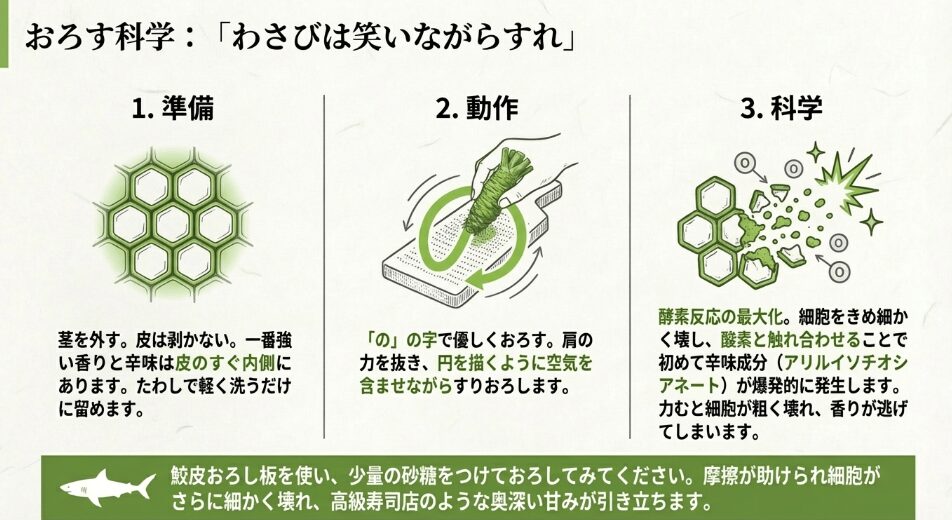 生わさびの美味しさはおろし方ひとつで劇的に変わります