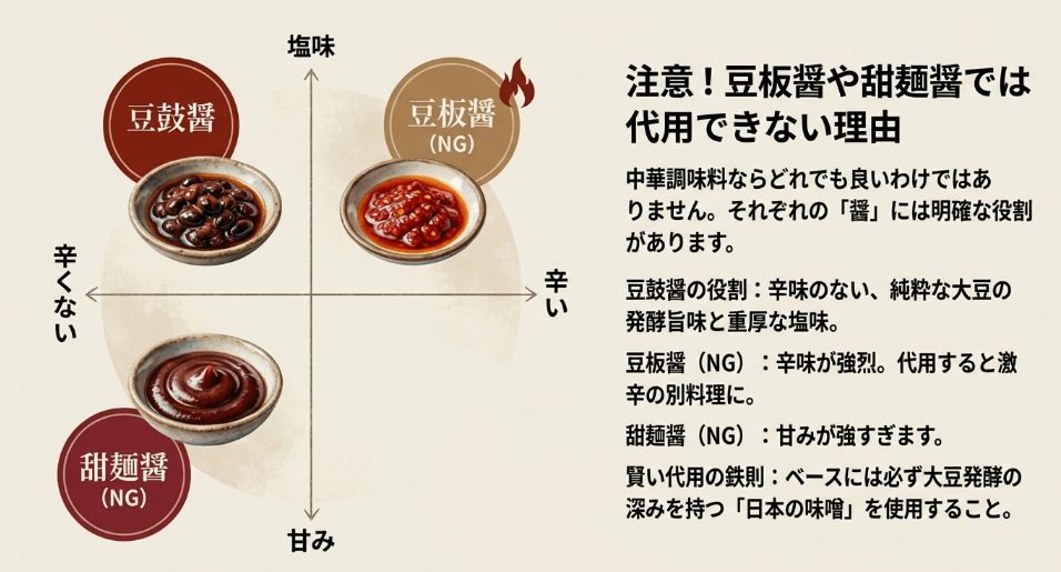 豆板醤・甜麺醤ではダメ?豆鼓醤(トウチジャン)代用時の注意点