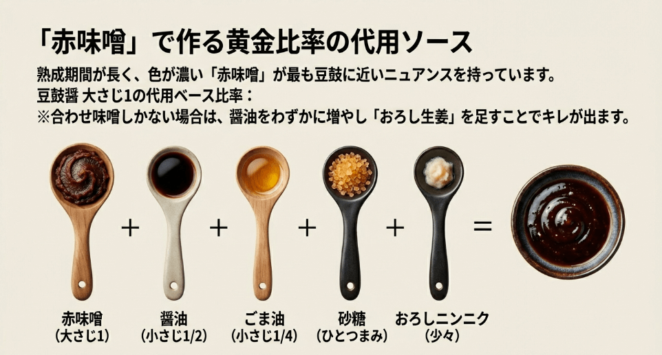 豆鼓醤の代用に赤味噌と醤油を組み合わせる比率