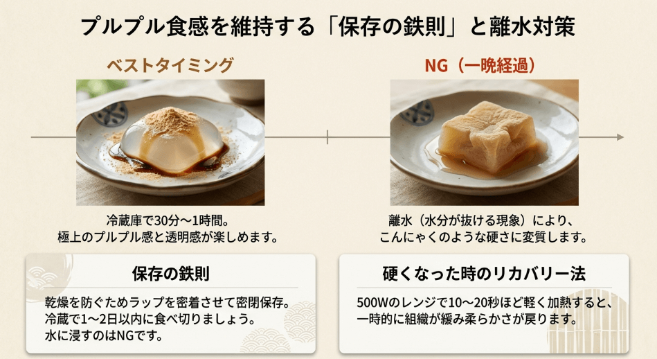 サイリウムわらび餅の冷蔵保存と食感の変化