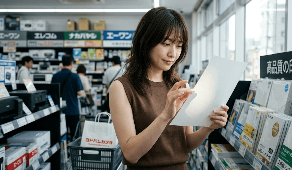 家電量販店の上質紙はどこにある?