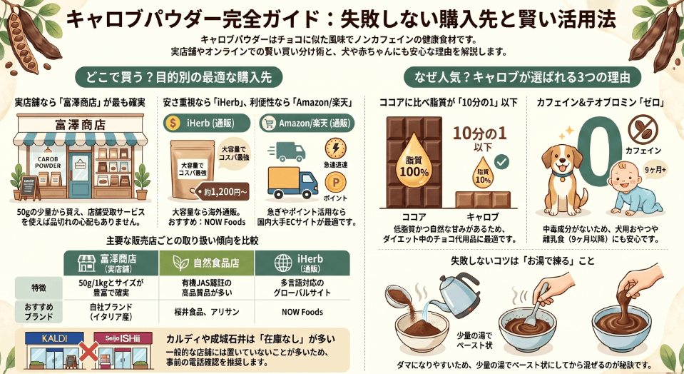 キャロブパウダーはどこで買える？市販の販売店を徹底調査