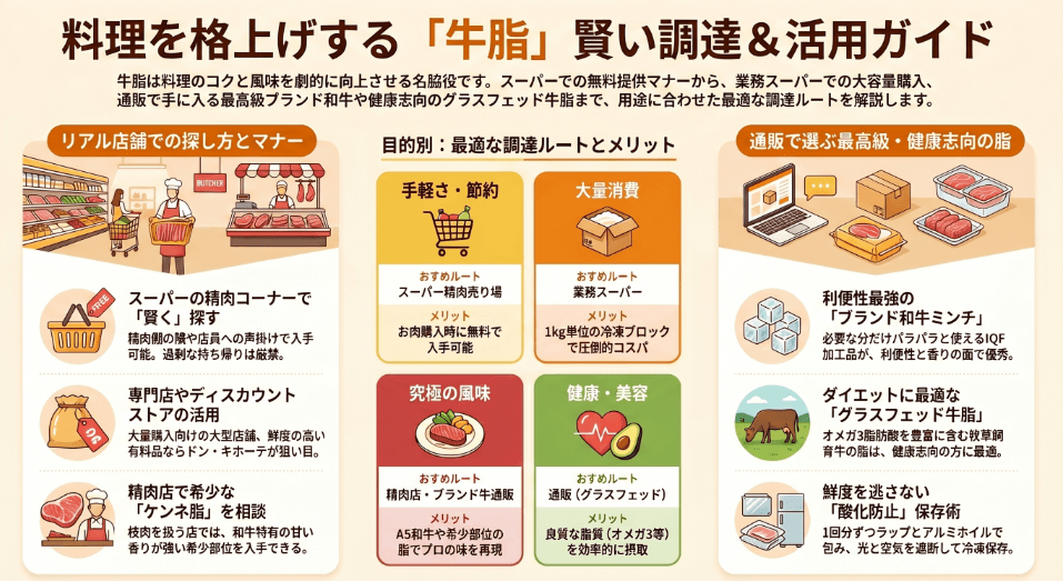 牛脂はどこで買える？スーパーや精肉店の取扱状況