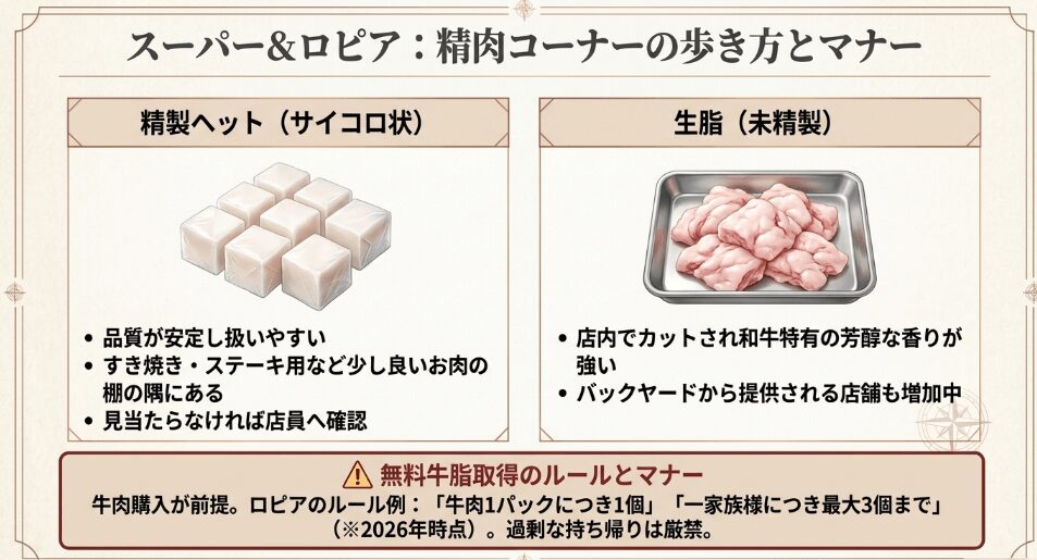 牛脂はどこで買える？スーパーや精肉店の取扱状況