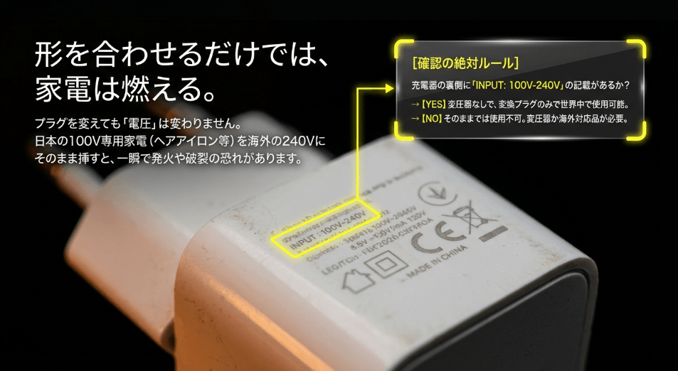 変換プラグを使う前に！「電圧」の確認を怠ると火災のリスクも