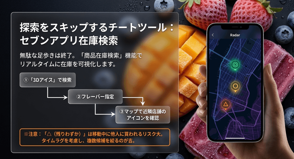 アプリで3Dアイスがどこで買えるか調べる手順