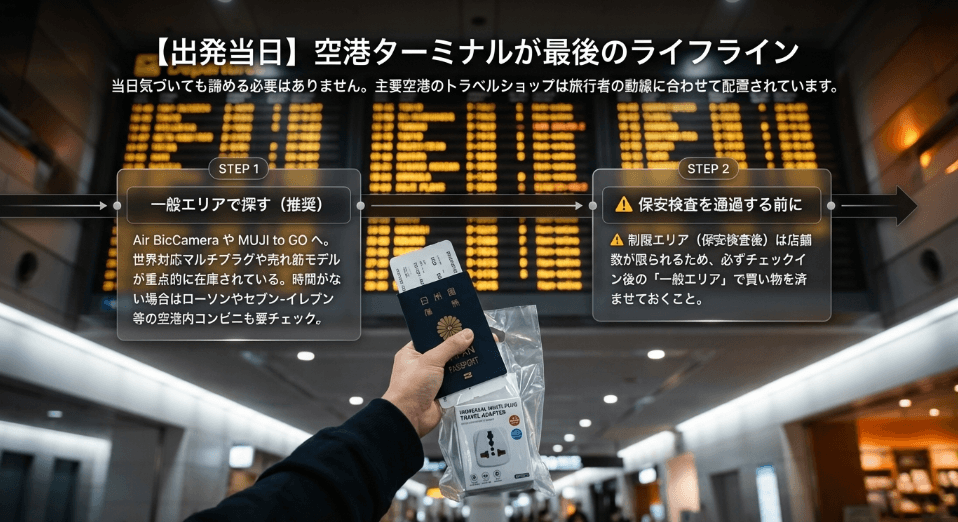 空港の販売店で変換プラグを確認