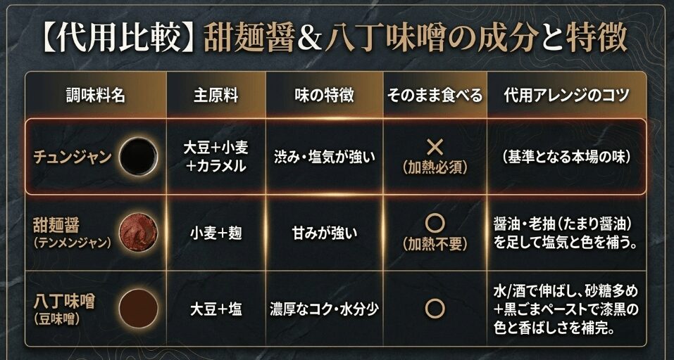 チュンジャンと甜麺醤の違いを比較