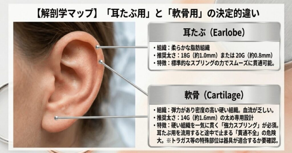 軟骨用ピアッサーがどこで買えるか部位別の選び方