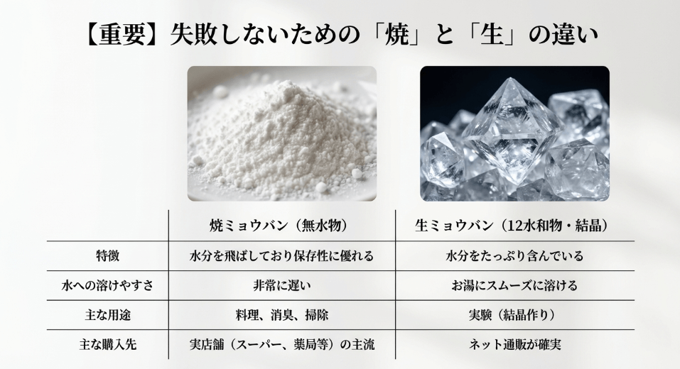 実験用のミョウバンはどこで買える？「生」と「焼」の違いが成功の鍵