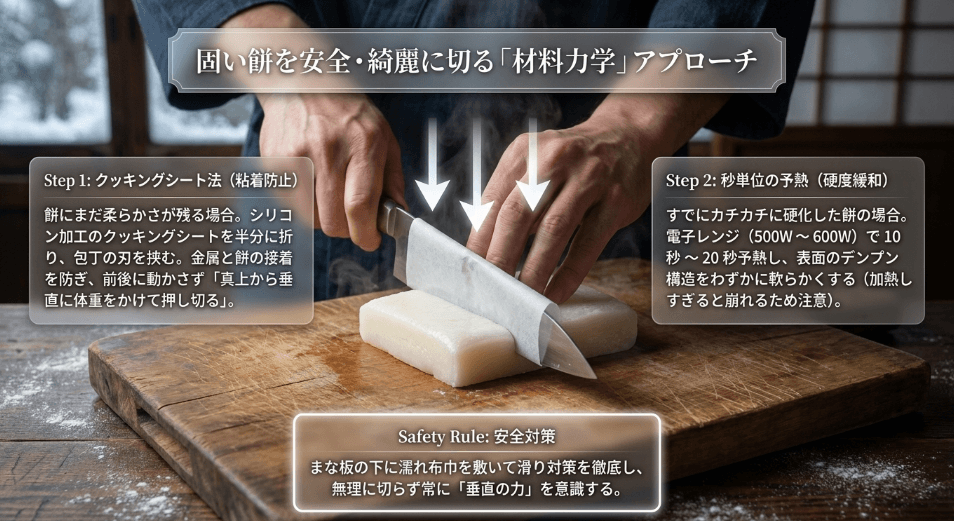 材料力学で解決!固いのし餅を安全・綺麗に切り分ける「技術」