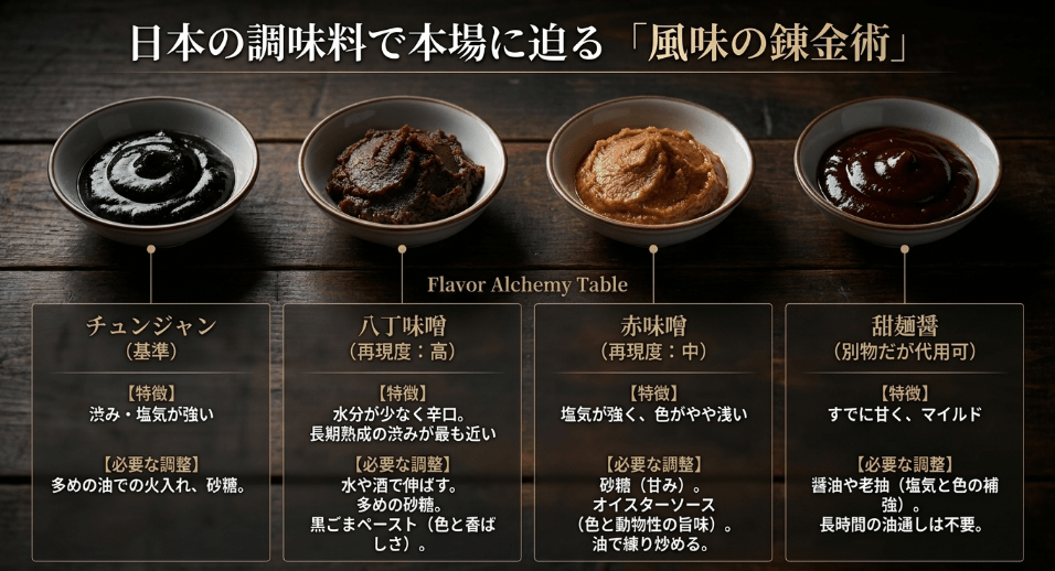 八丁味噌でチュンジャンがどこで買えるか代わりの再現