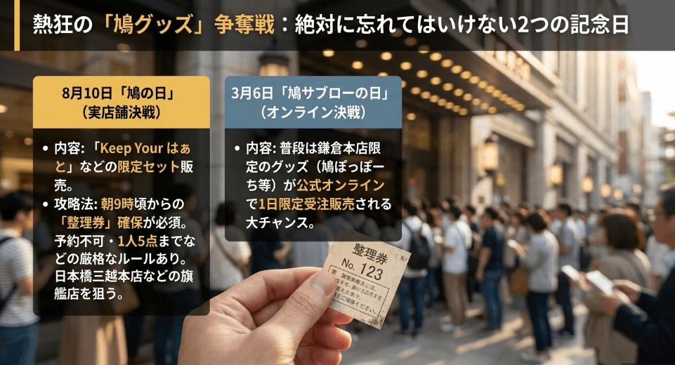 8月10日の鳩の日限定品や催事での整理券配布情報