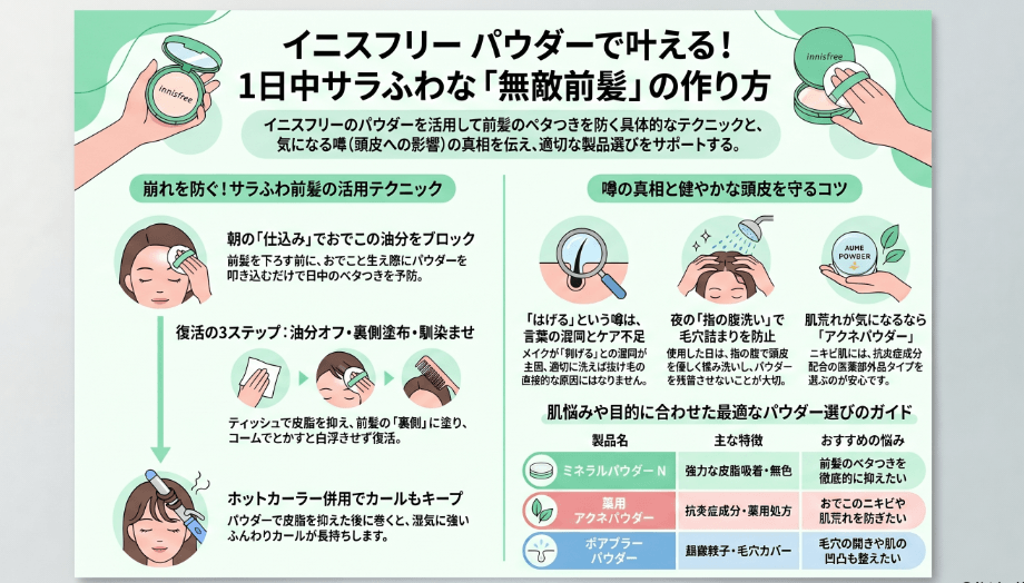 イニスフリーのパウダーで前髪のベタつきを防ぐ方法