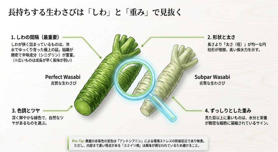 鮮度がいい生わさびの見分け方と品質基準