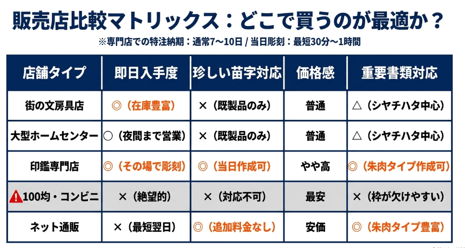 訂正印を即日入手するなら文房具店・印鑑専門店へ！