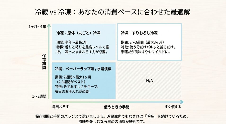生わさびの冷蔵保存における賞味期限の目安
