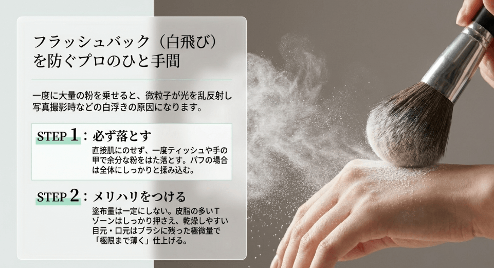 白浮きを防ぐ空中パフ技法
