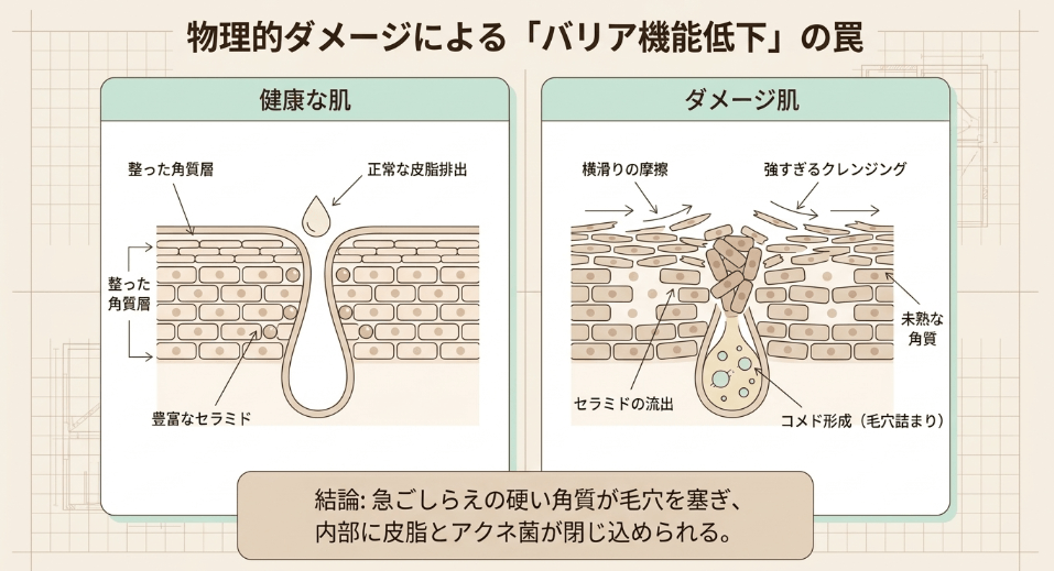 誤った過剰洗浄によるバリア機能の低下とニキビの関係