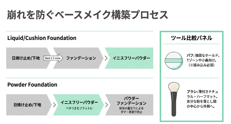 イニスフリーパウダーを塗る順番と崩れを防ぐセオリー