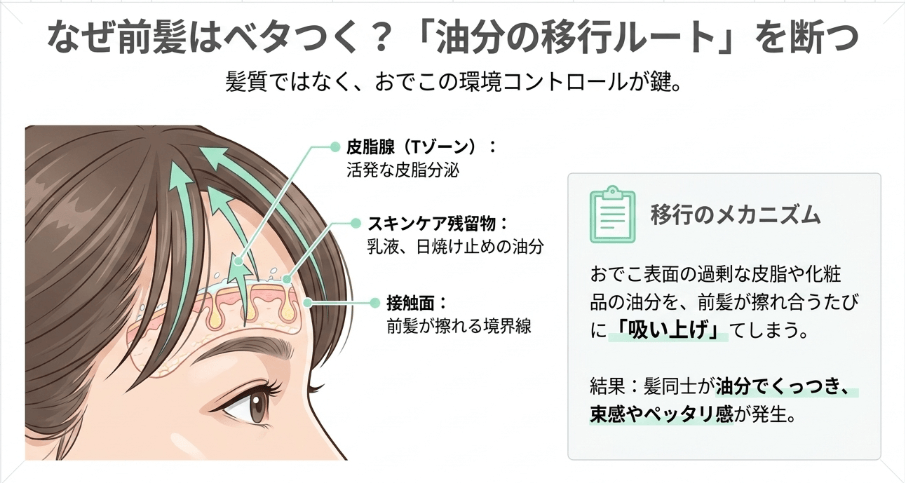 おでこの油分が髪に伝わり束感が出る原因