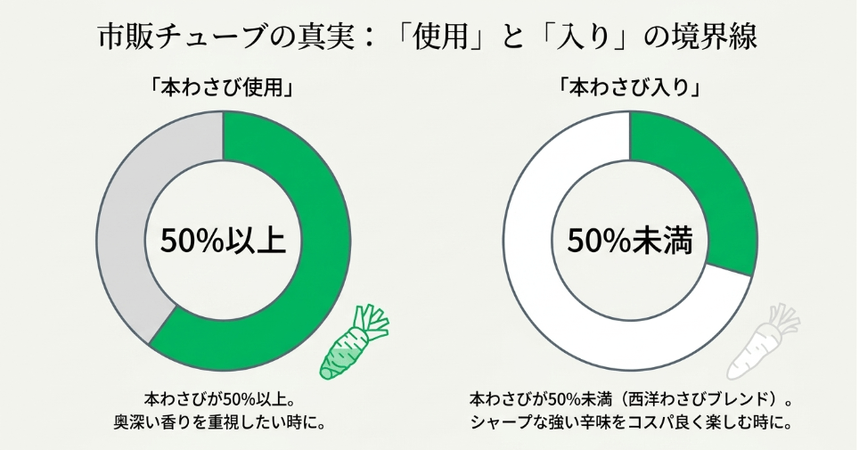 本わさびと生わさびのチューブ製品における違い