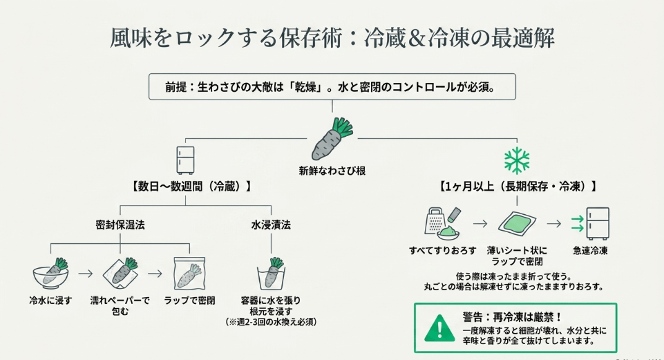 余った生わさびの保存方法と冷蔵や冷凍のコツ