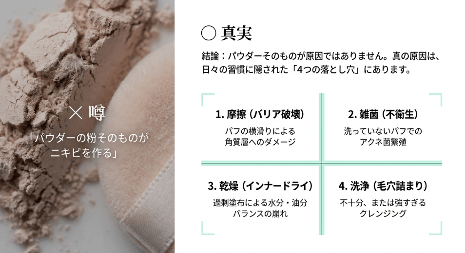 パウダーでニキビが増えたと感じる物理的摩擦