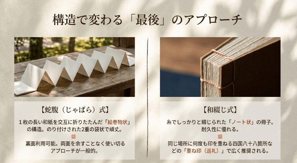 御朱印帳の製本様式:蛇腹式と和綴じ式の構造的な違い