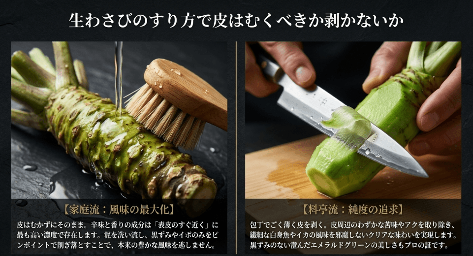 生わさびのすり方で皮はむくべきか剥かないか