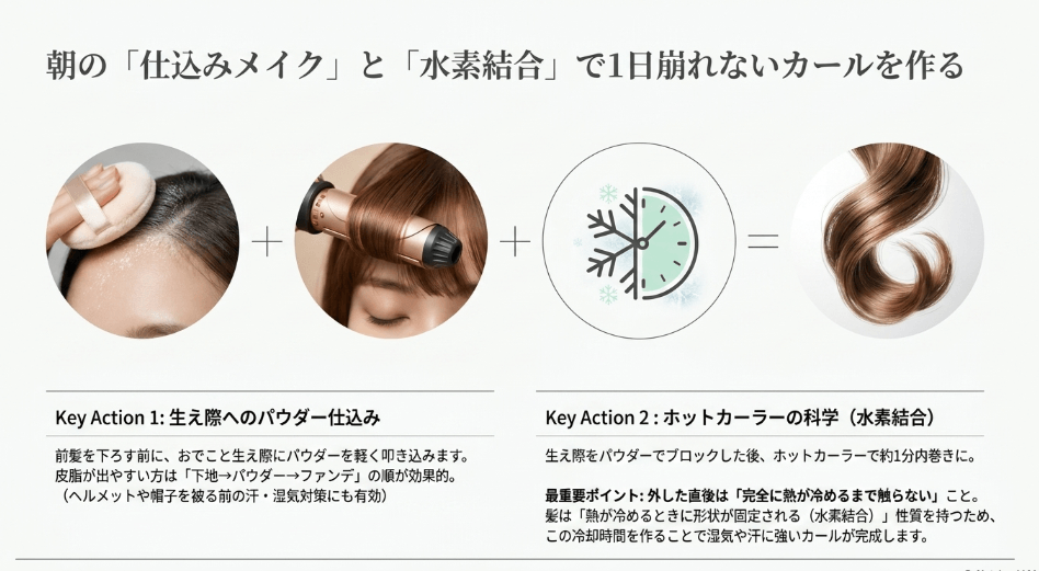朝の仕込みメイクで前髪のサラサラ感をキープ