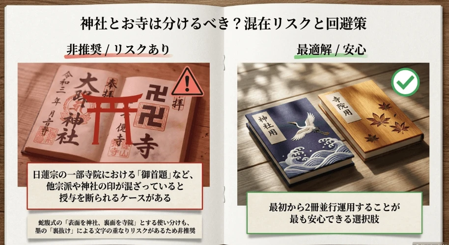 神社用と寺院用で御朱印帳を分離するリスク回避