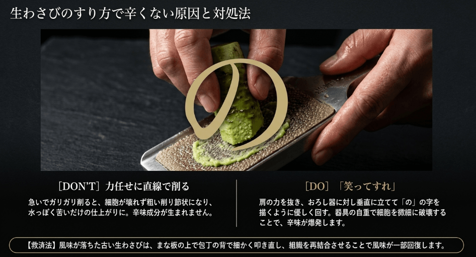 生わさびのすり方で辛くない原因と対処法