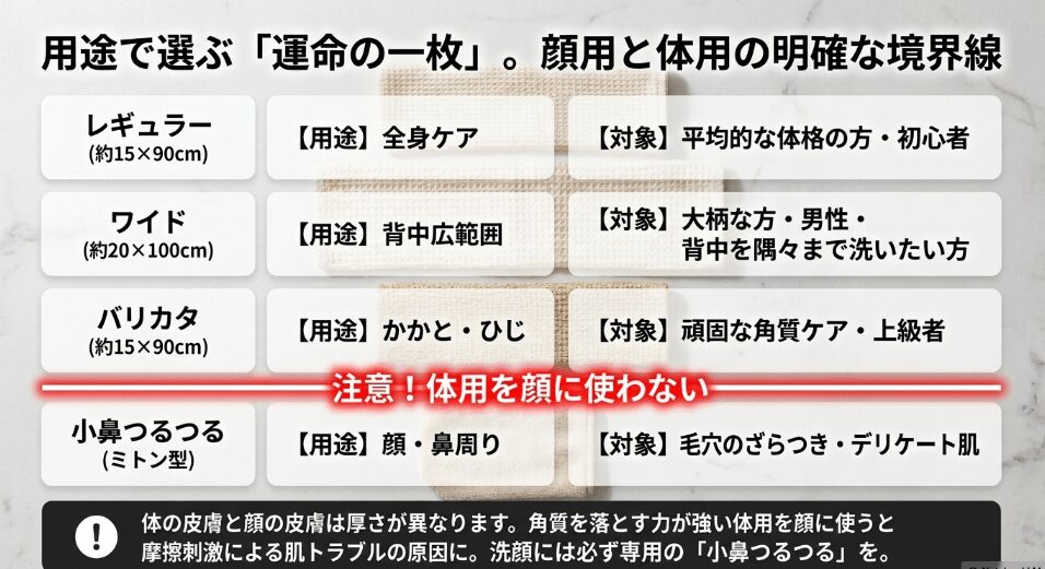 通常サイズやワイドなど背中用と顔用の違いを比較