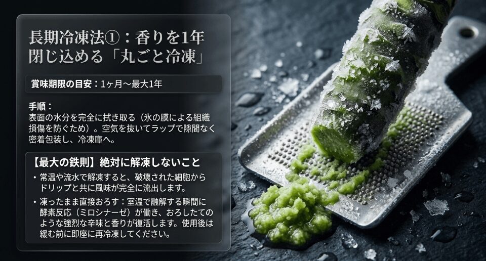 生わさびを丸ごと冷凍保存する手順と解凍の注意点