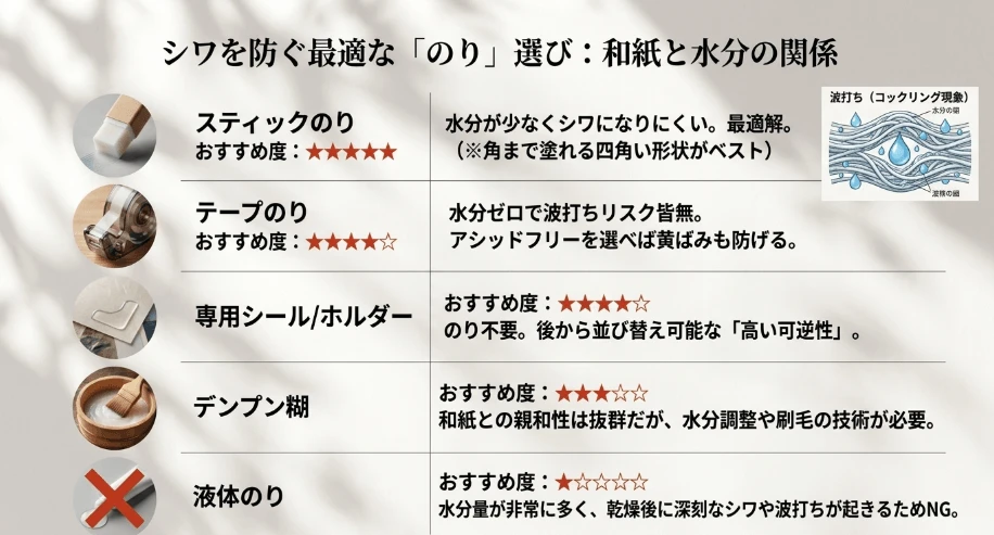 シワを防ぐテープのりや両面シールでの保管方法