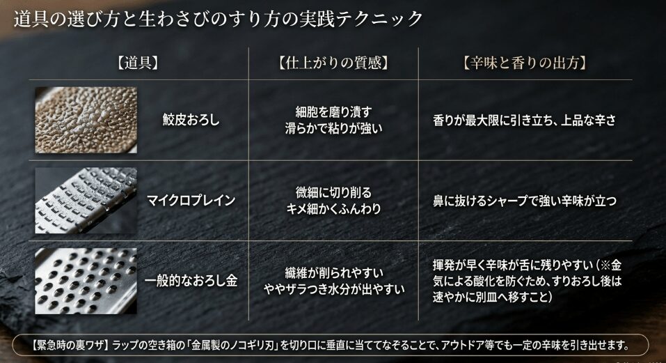 生わさびのすり方で鮫皮おろしの代用になる道具
