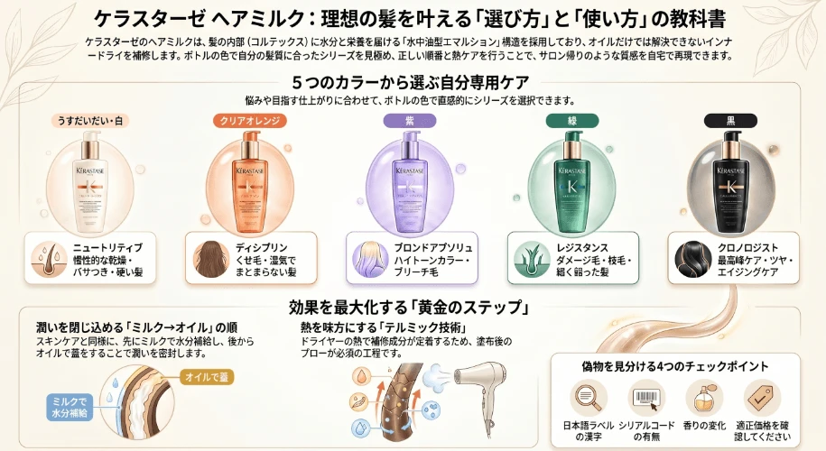 ケラスターゼのヘアミルクが持つ魅力と種類違いの比較