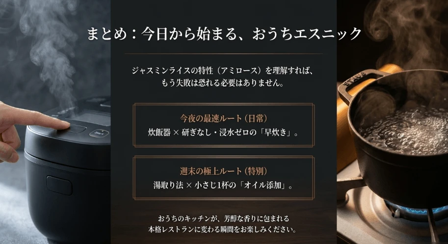 【まとめ】ジャスミンライスの炊き方は?パラパラにする簡単コツ