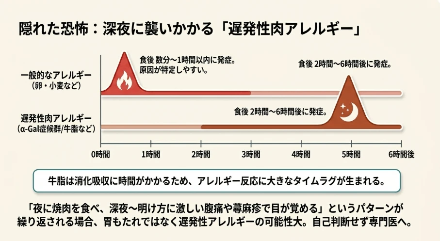食後数時間でおきる体調不良と肉アレルギーの恐怖