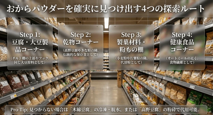 スーパーでおからパウダーを探す４ステップ
